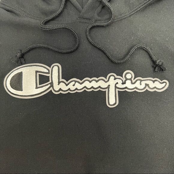 Champion Black Reverse Weave Embroidered Cropped Hoodie Sweatshirt - Picture 2 of 12